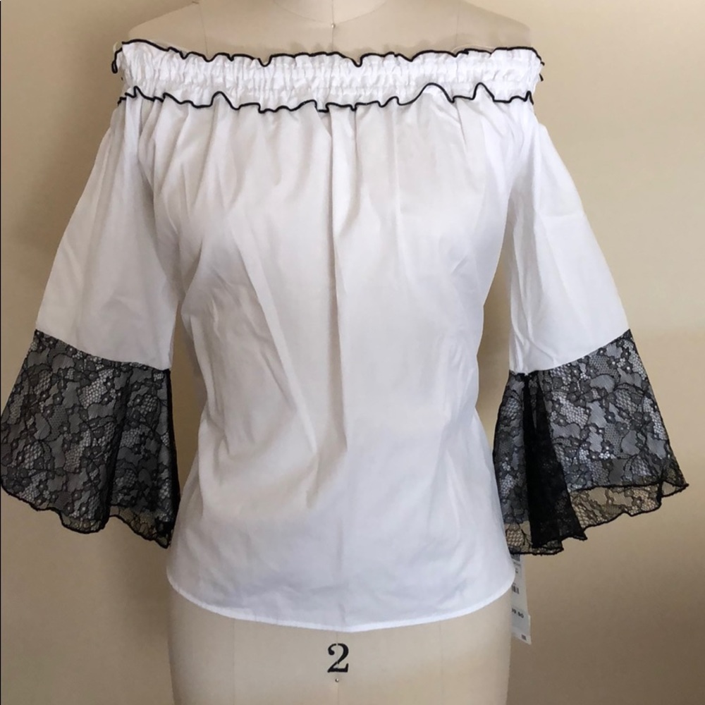 Zara off the shoulder blouse w/ lace bell sleeves